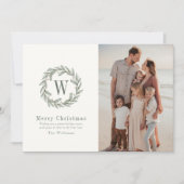 緑のモノグラムセージ水の色クリスマスの写真 シーズンカード (正面)