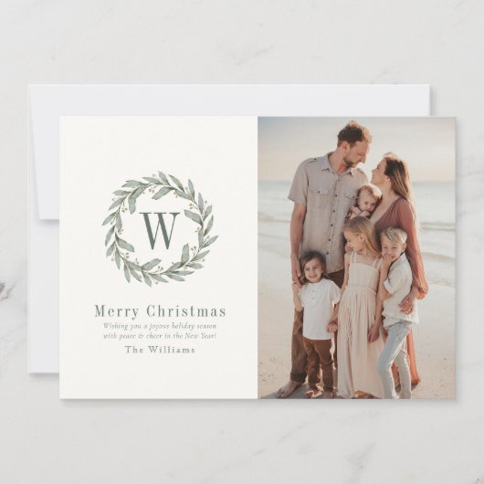 緑のモノグラムセージ水の色クリスマスの写真 シーズンカード (正面)