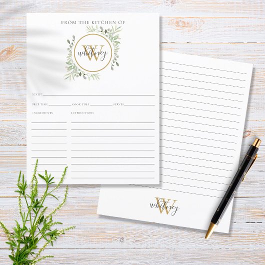 緑のモノグラムレシピカードのキッチンから