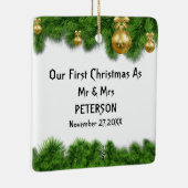 緑のモミの木の初めてのクリスマス結婚した写真 セラミックオーナメント (右)
