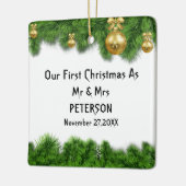 緑のモミの木の初めてのクリスマス結婚した写真 セラミックオーナメント (左)