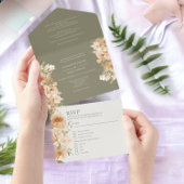 緑のモモパーソナライズされた結婚花 オールインワン招待状