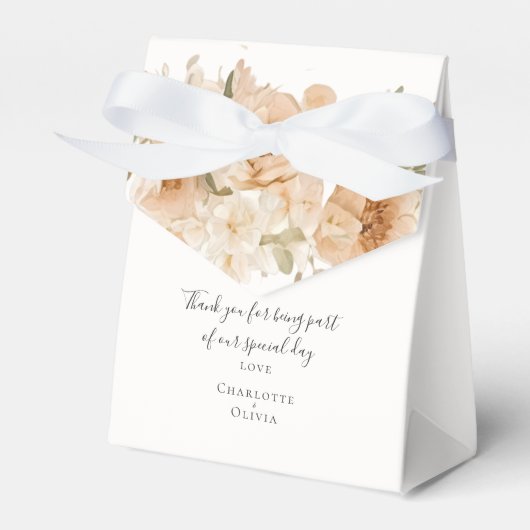 緑のモモパーソナライズされた結婚花 フェイバーボックス (正面サイド)