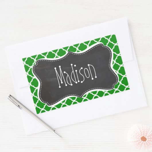 緑のモロッコクローバー;黒板の外観 長方形シール (封筒)