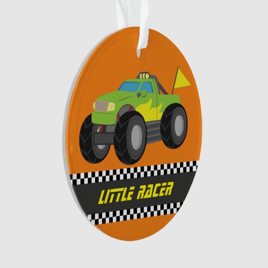 緑のモンスタートラックのレーサーの男の子部屋の装飾の競争 オーナメント (正面)