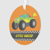 緑のモンスタートラックのレーサーの男の子部屋の装飾の競争 オーナメント (正面)