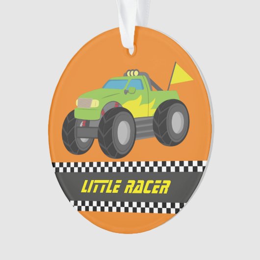 緑のモンスタートラックのレーサーの男の子部屋の装飾の競争 オーナメント (正面)