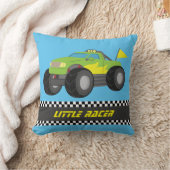 緑のモンスタートラックのレーサーの男の子部屋の装飾の競争 クッション (ブランケット)