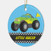 緑のモンスタートラックのレーサーの男の子部屋の装飾の競争 セラミックオーナメント (左)