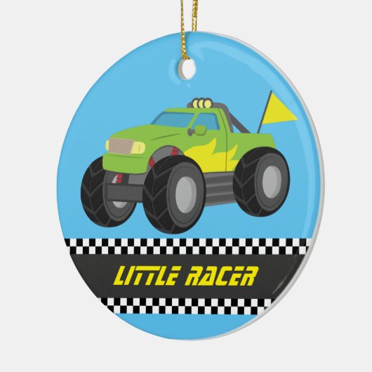緑のモンスタートラックのレーサーの男の子部屋の装飾の競争 セラミックオーナメント (左)