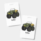 緑のモンスター トラックの漫画イラスト バッジ (正面＆裏面)