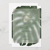 緑のモンステラ熱帯水色 招待状 (正面/裏面)