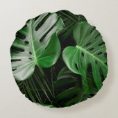 緑のモンステ葉ラ葉とヤシ ラウンドクッション (裏面)