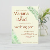 緑のヤシのあるベージュの熱帯結婚式招待状 招待状 (スタンド正面)