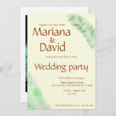 緑のヤシのあるベージュの熱帯結婚式招待状 招待状 (正面/裏面)