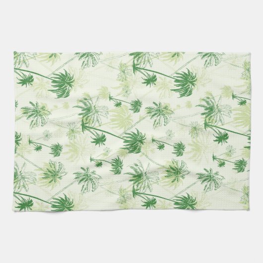 緑のヤシの木のパターン キッチンタオル (横)