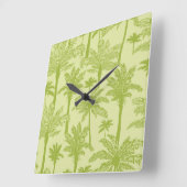緑のヤシの木のパターン スクエア壁時計 (傾斜)