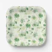 緑のヤシの木のパターン ペーパープレート (正面)