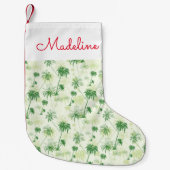 緑のヤシの木のパターン|名前の追加 スモールクリスマスストッキング (正面)