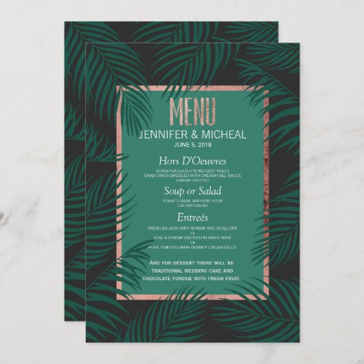 緑のヤシの木は黒のバラの金ゴールドの結婚を去ります メニュー (正面/裏面)