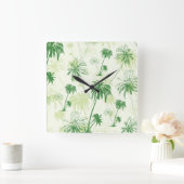 緑のヤシの木パターン スクエア壁時計 (ホーム)
