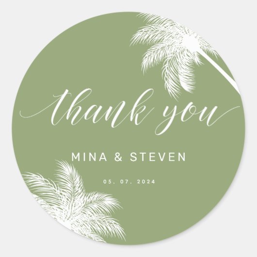 緑のヤシの木感謝してい熱帯結婚あなた ラウンドシール (正面)