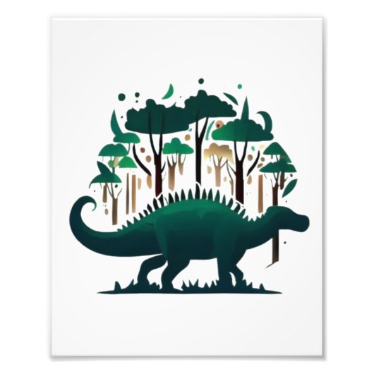 緑のユニークステゴサウルス恐竜の森 フォトプリント            (正面)