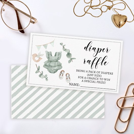 緑のユーカリおむつラッフルベビーシャワーカード エンクロージャーカード