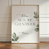 緑のユーカリがゲストブックのペデスタルのサインに 台座サイン