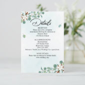 緑のユーカリとコットンの花結婚の エンクロージャーカード (スタンド正面)
