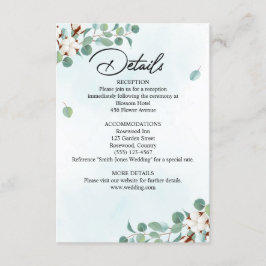 緑のユーカリとコットンの花結婚の エンクロージャーカード