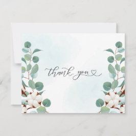 緑のユーカリとコットンの花結婚の サンキューカード