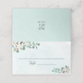 緑のユーカリとコットンの花結婚の プレイスカード (外部開封)
