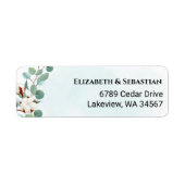 緑のユーカリとコットンの花結婚の ラベル (正面)