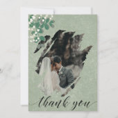 緑のユーカリとジプソフィラの結婚写真 サンキューカード (正面)