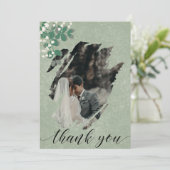 緑のユーカリとジプソフィラの結婚写真 サンキューカード (スタンド正面)