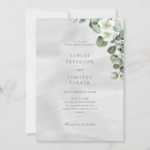 緑のユーカリとホワイトフローラ結婚ズ 招待状 (正面)