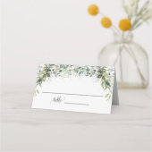 緑のユーカリのシャワ結婚ーの座席の折り畳み プレイスカード (正面)