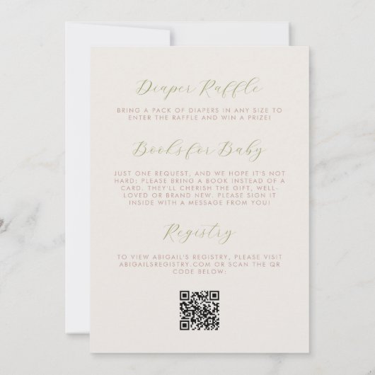 緑のユーカリのテディベアQRコード赤ちゃんシャワー 招待状 (裏面)