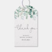 緑のユーカリのブライダルシャワー ギフトタグ (正面)