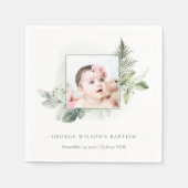 緑のユーカリの写真の葉はバプテスマを交差 スタンダードカクテルナプキン (正面)