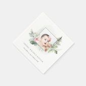 緑のユーカリの写真の葉はバプテスマを交差 スタンダードカクテルナプキン (角)