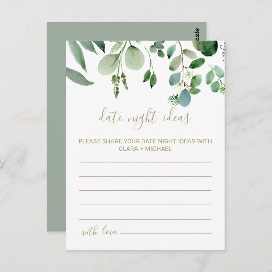 緑のユーカリの植物学的なデートナイトのアイデアカード ポストカード (正面/裏面)