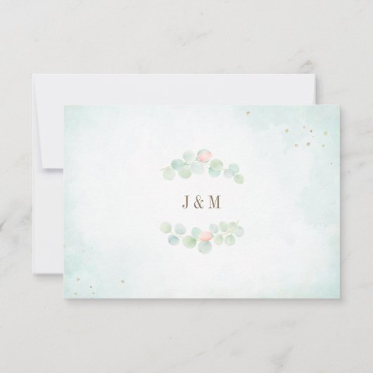 緑のユーカリの水グラデーション色結婚の サンキューカード (裏面)