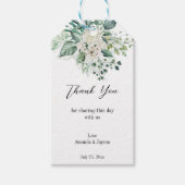 緑のユーカリの白い結婚バラ ギフトタグ (正面)