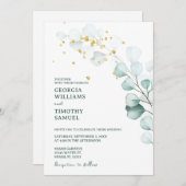 緑のユーカリの緑とキラキラ金ゴールド 招待状 (正面/裏面)