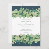緑のユーカリの花冠 ウェディング 招待状 (正面)