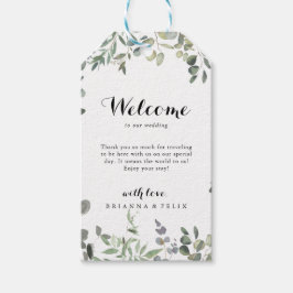 緑のユーカリの葉の喜び結婚の歓迎 ギフトタグ