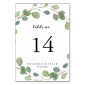 緑のユーカリの葉の書道結婚の テーブルナンバー (裏面)