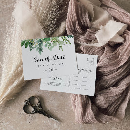 緑のユーカリの葉の水平保存日付 ポストカード